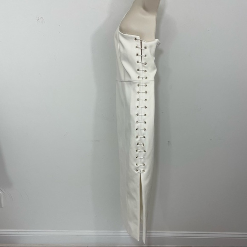 MISHA strech lace up sides midi dress one shoulder white size medium M cut out - Picture 5 of 15